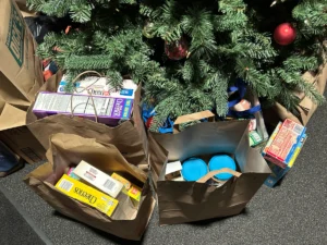 Donations being packed for delivery to local shelters